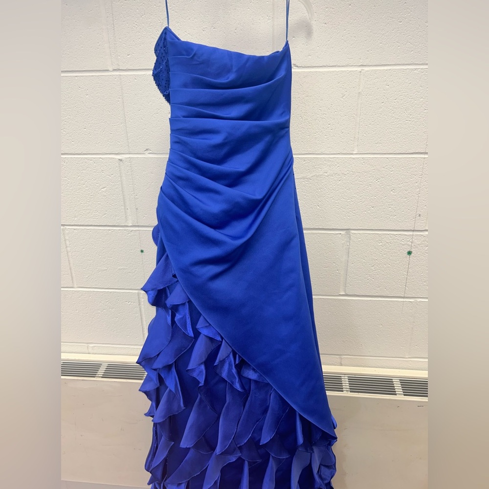 Jump apparel, royal blue prom dress, ruffle and rhinestone details - Picture 4 of 8